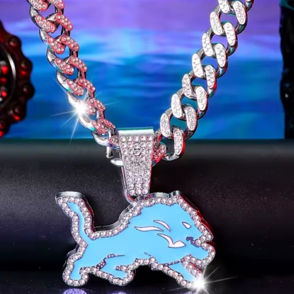 Detroit Lions silver cuban link 20"